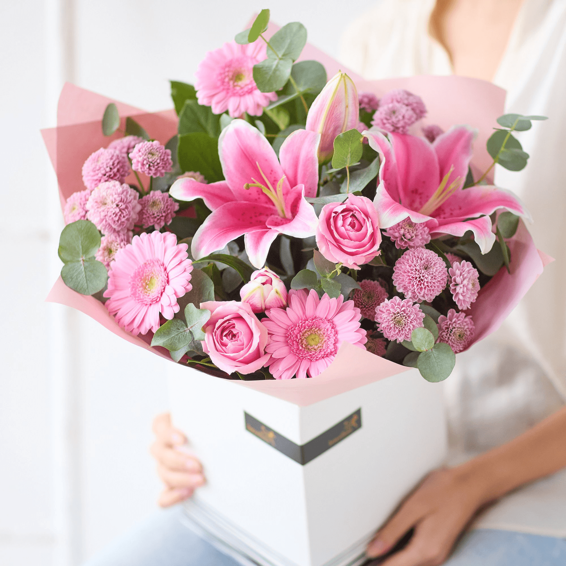 The Blushing Smile — Lilies hand-tied bouquet