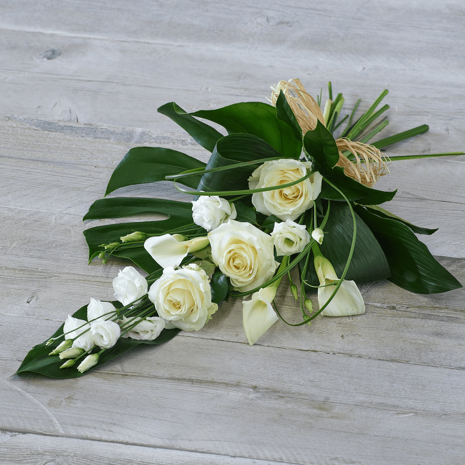 White Rose and Calla Lily Sheaf — Funeral hand-tied bouquet