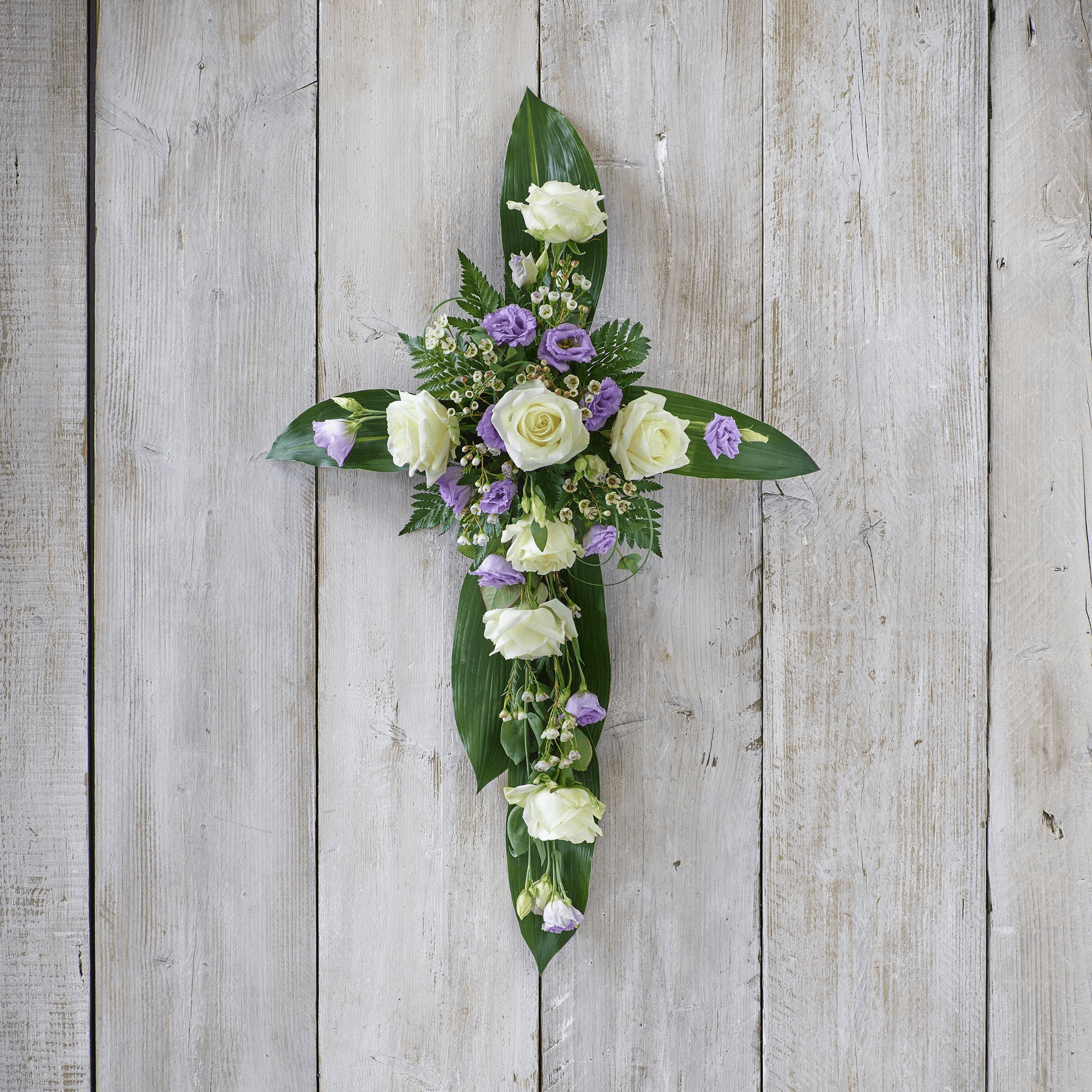 Lilac and White Cross — Funeral hand-tied bouquet