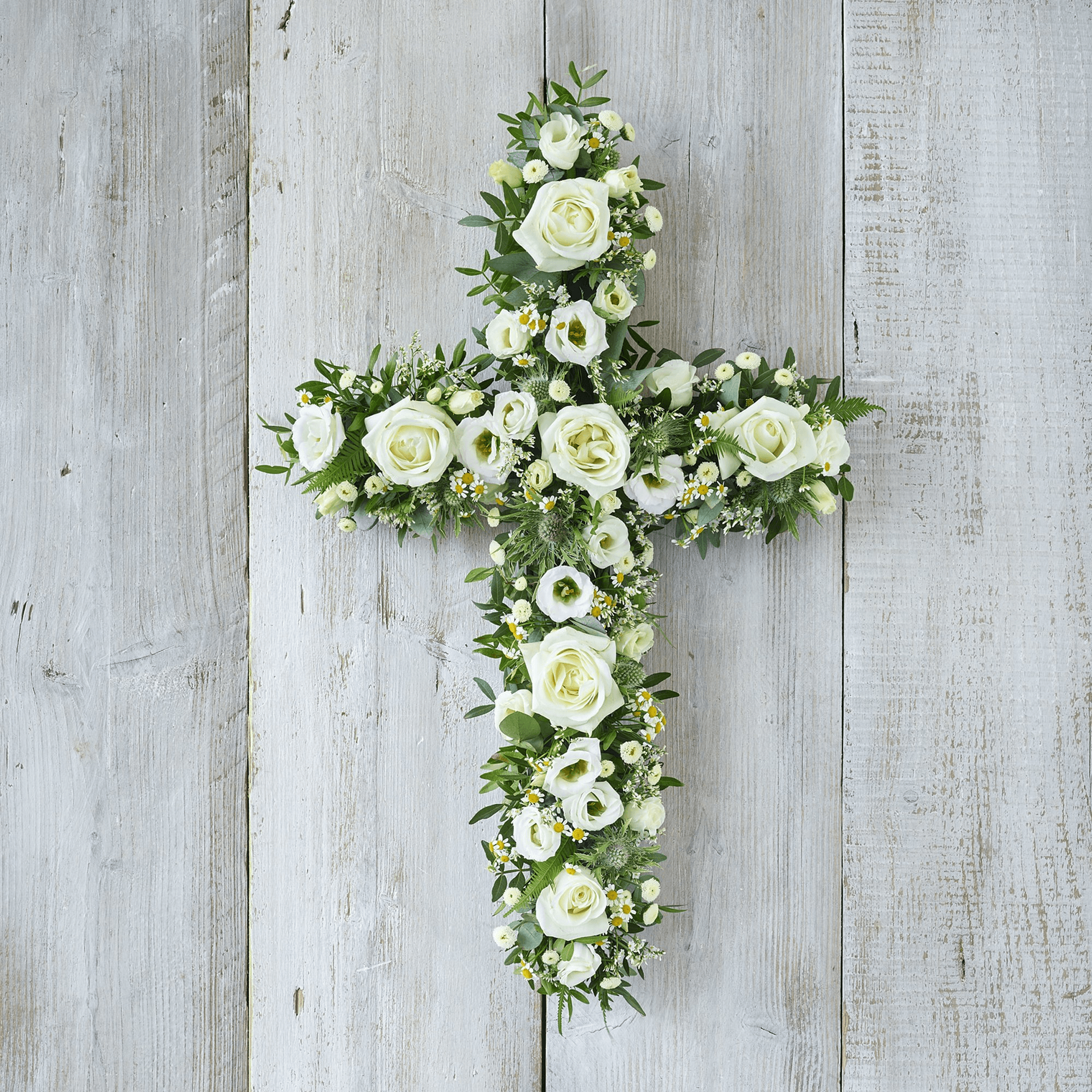 White and Green Cross — Funeral hand-tied bouquet