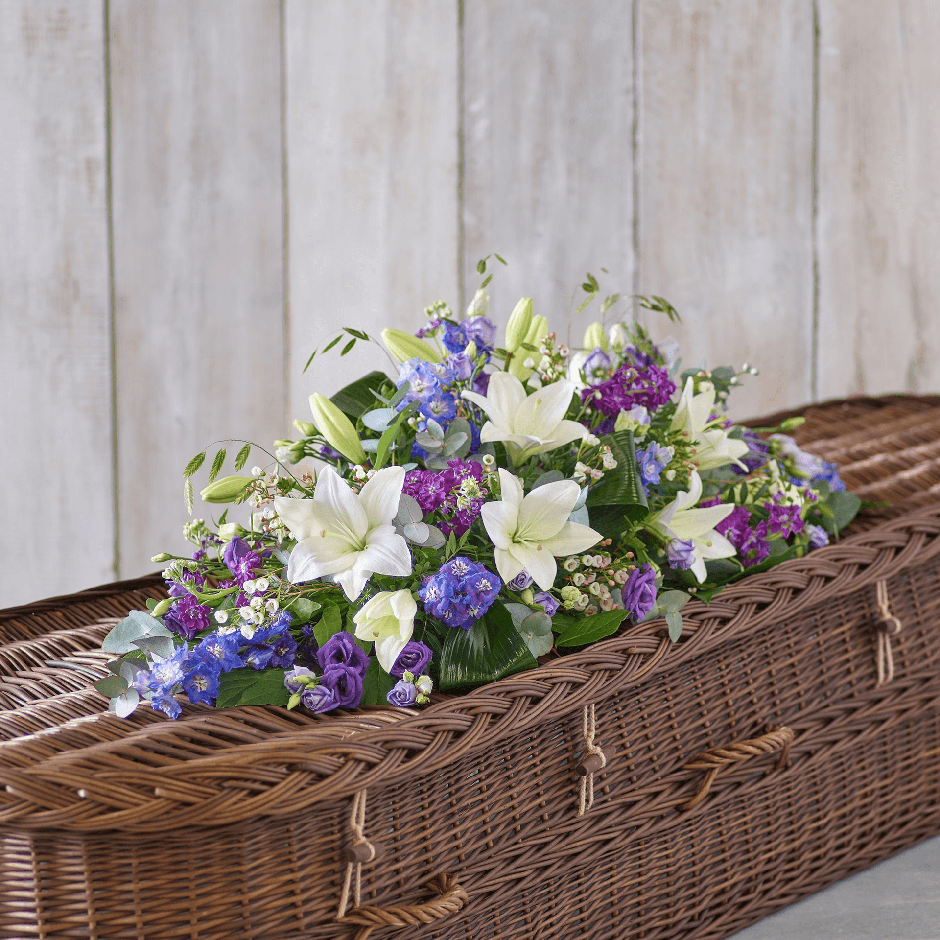 Blue and White Casket Spray — Funeral hand-tied bouquet