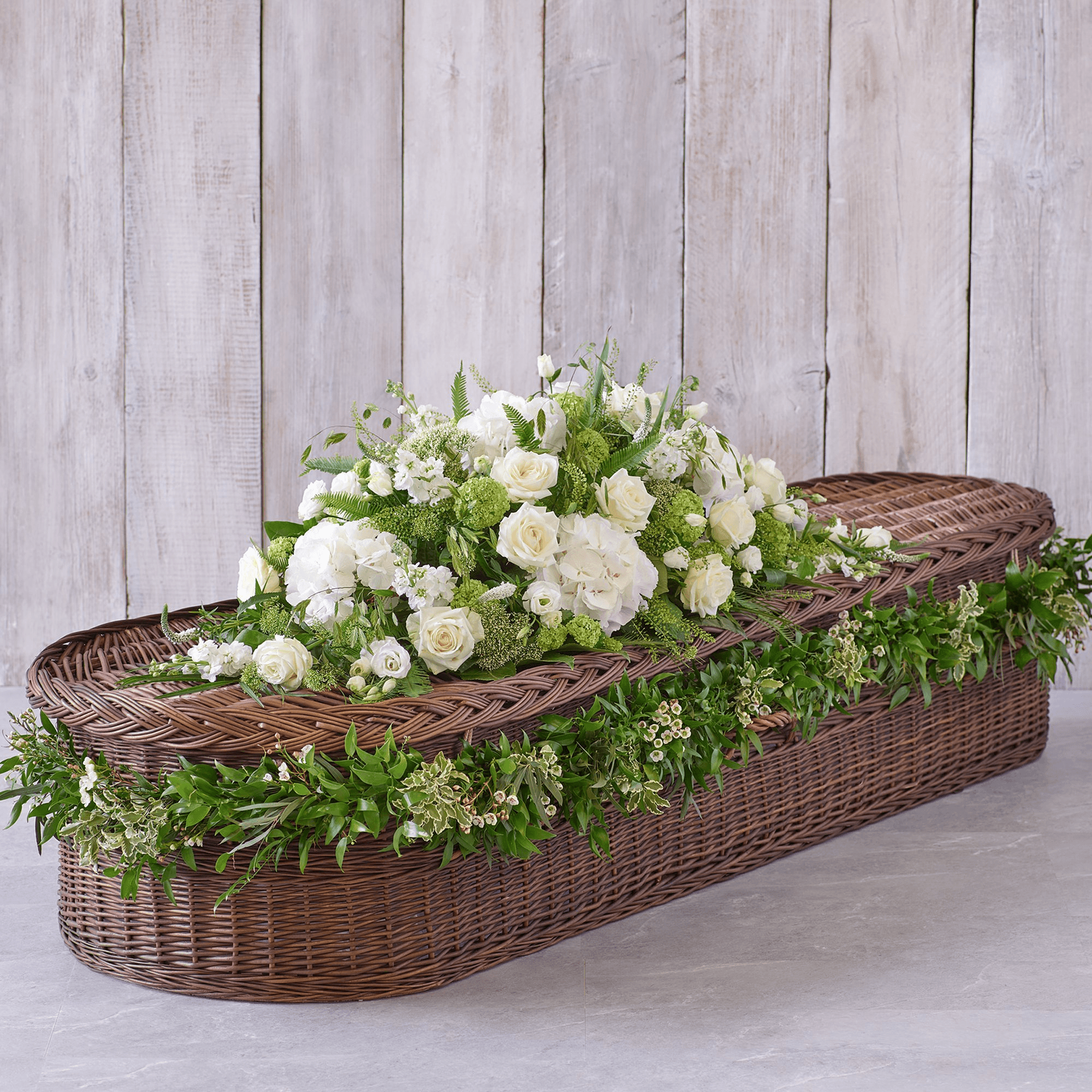 Large White Casket Spray with Garland — Funeral hand-tied bouquet
