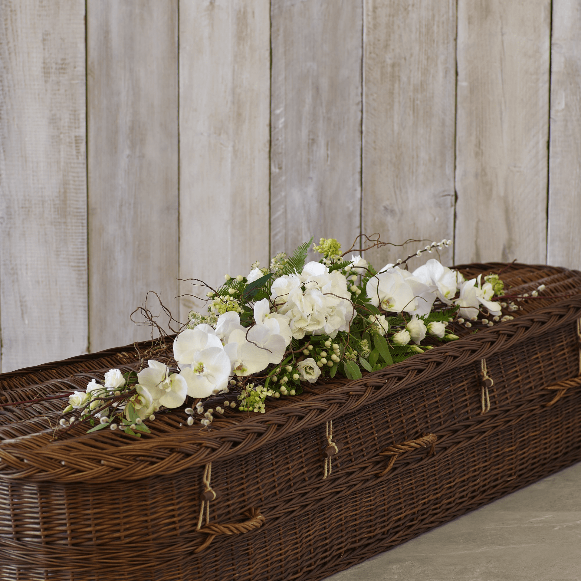 White and Green Eco-friendly Casket Tribute — Funeral hand-tied bouquet