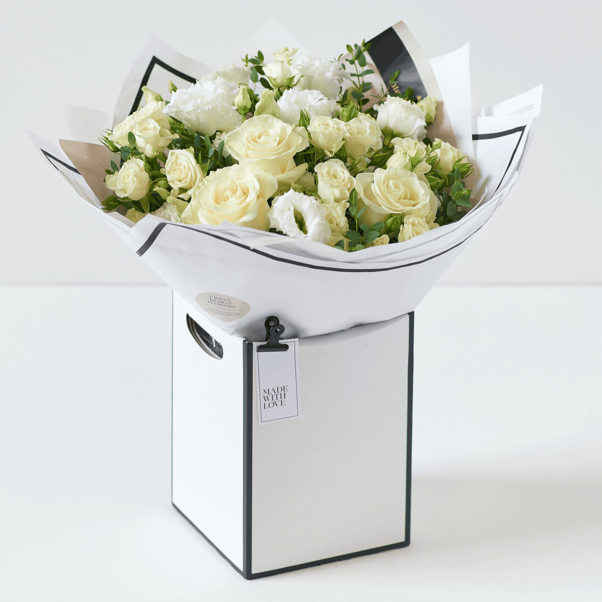 Beautifully Simple White Blooms — Roses hand-tied bouquet