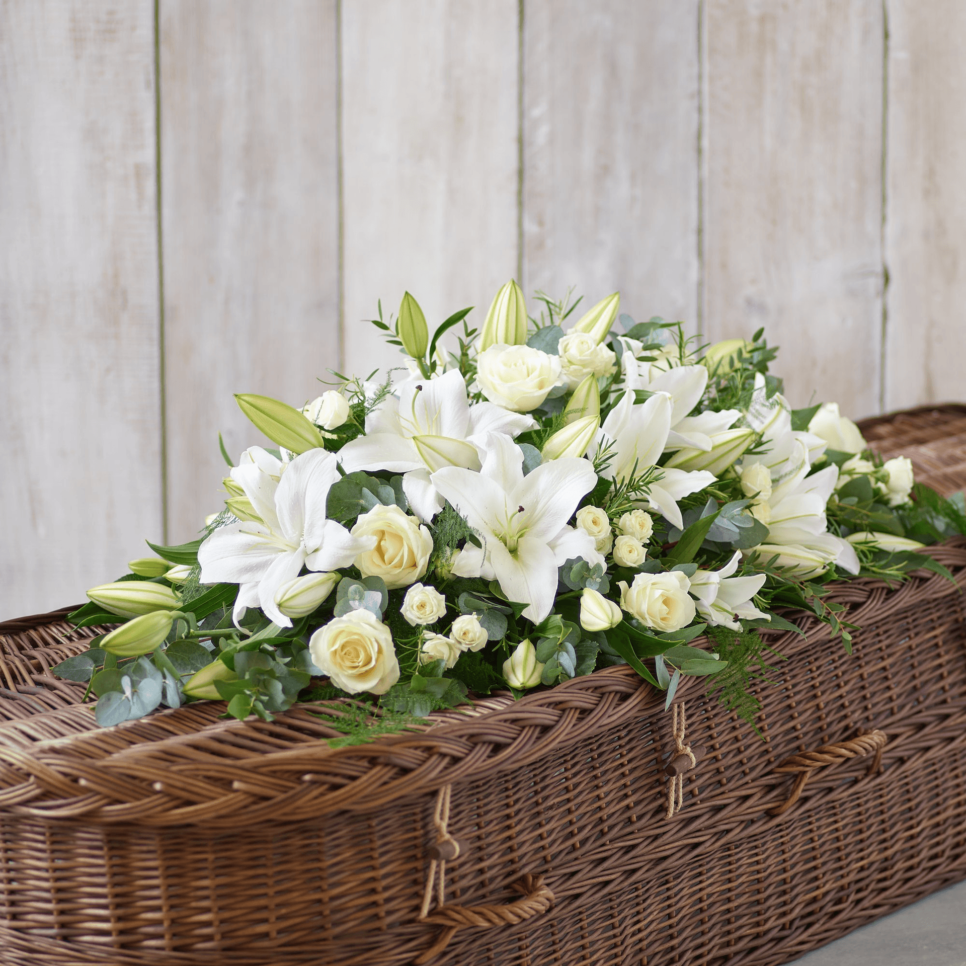 Lily and Rose Casket Spray — Funeral hand-tied bouquet