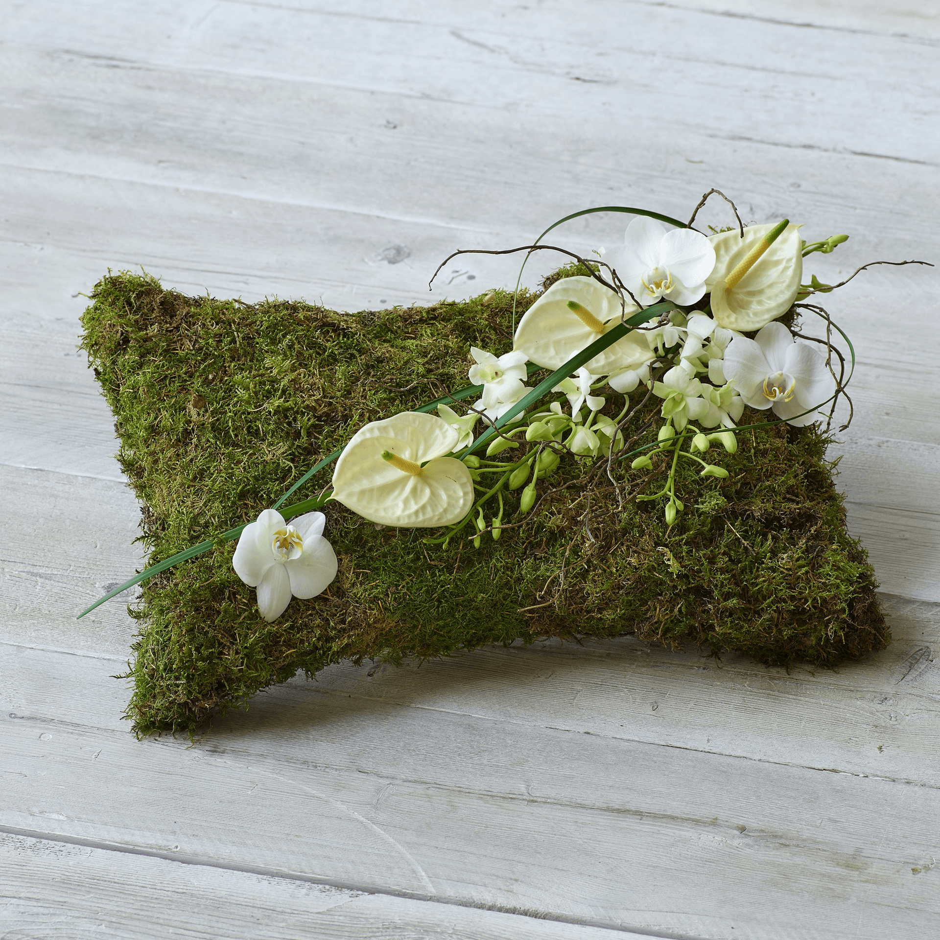 White Natural Pillow — Funeral hand-tied bouquet