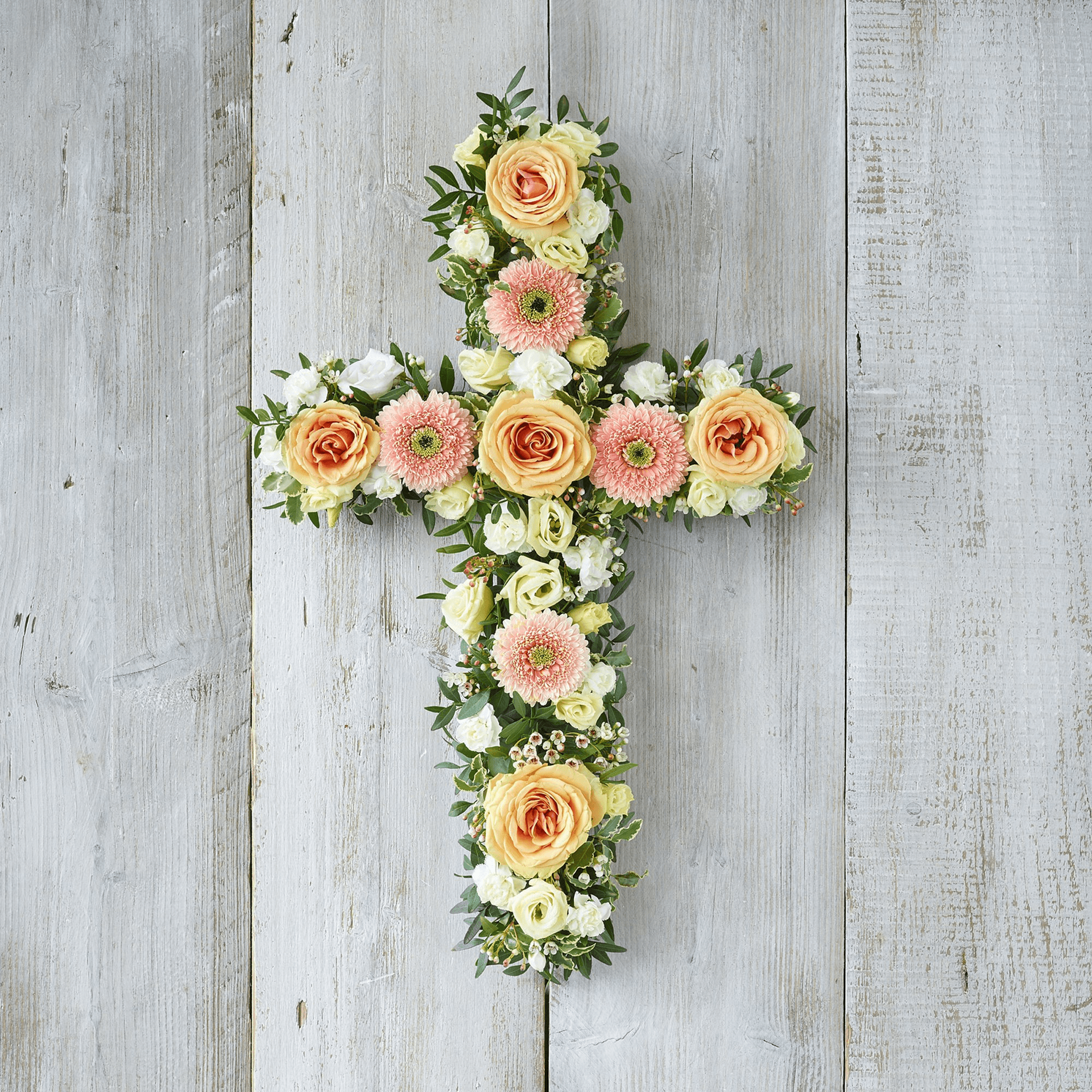 Pastel Cross — Funeral hand-tied bouquet