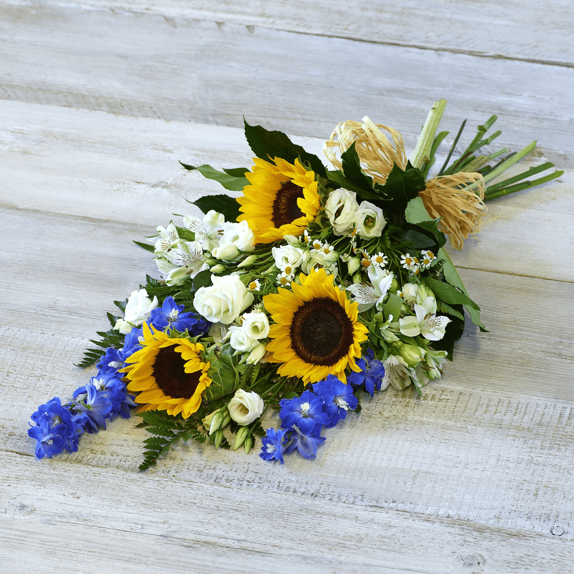Sunflower Medley Sheaf — Funeral hand-tied bouquet